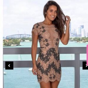 Olive and tan lace dress